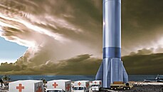 Umlecká pedstava nákladní rakety armádního programu Rocket Cargo.
