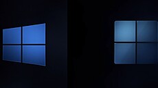 Srovnání starého hranatého a nového zakulaceného loga Windows.