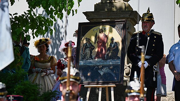 V Cerekvici nad Bystřicí představili znovunalezený obraz, který vznikl na památku padlého podporučíka Eugena Sauer-Csáky von Nordendorf (19. 6. 2021).
