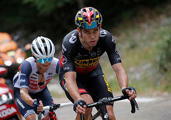 Wout van Aert (vpedu) a Kenny Elissonde bhem úniku v 11. etap Tour de France.
