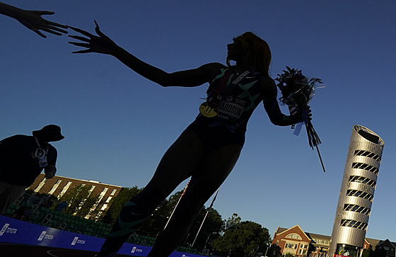 Sprinterka Sha’Carri Richardsonová slaví na americkém šampionátu.