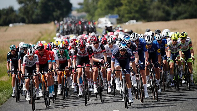 Peloton během šesté etapy Tour de France. Mezi jezdci stáje Alpecin-Fenix jede i Petr Vakoč.