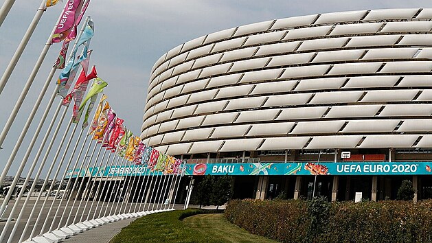 Pohled na Olympijsk stadion v Baku, kde se esk fotbalov reprezentace stetne ve tvrtfinle mistrovstv Evropy s Dnskem.