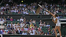 Karolína Plíková podává v semifinále Wimbledonu.