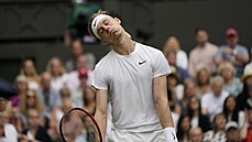 Denis Shapovalov lituje ztracené výměny v semifinále Wimbledonu.