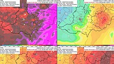 Modelová pedpov parametru CAPE a stihu vtru (vysvtleno v textu) pro jiní...