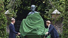 Princ William a princ Harry na odhalení sochy princezny Diany v zahradě...