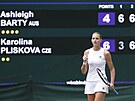 Karolína Plíková slaví zisk druhé sady ve finále Wimbledonu proti Ashleigh...