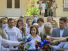 Moldavská prezidentka Maia Sanduová odpovídá noviná. Její proevropská Strana...
