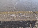 Neznámý vandal posprejoval ást Karlova mostu v Praze. (18. ervence)