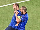 Giorgio Chiellini a Leonardo Bonucci na Euru bouliv slaví italský gól.