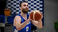 David Jelínek bhem závrené pípravy eských basketbalist ped olympijskými...