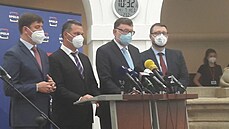 Ekonomický tým koalice Spolu (ODS, KDU-ČSL, TOP 09) na tiskové konferenci ve...