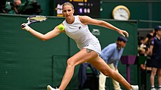 Karolína Plíková bhem finále Wimbledonu proti Australance Ashleigh Bartyové.