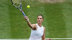 Karolína Plíková bhem finále Wimbledonu proti Australance Ashleigh Bartyové.