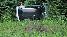 Mladý �idi� strhl �ízení kv�li protijedoucímu vozu, s autem poté vyjel ze...