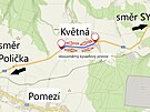 Objízdná trasa v závislosti na stavebních pracích pes obce Pomezí a Karle...