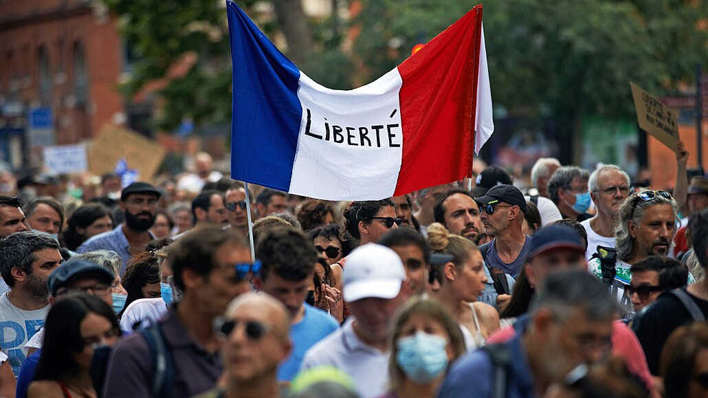 Demonstrace v Toulouse pro projevu francouzského prezidenta Emmanuela Macrona...