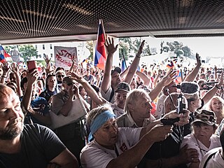 Dav odpůrců očkování blokuje vchod do slovenského parlamentu. (23. července...
