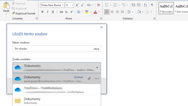 Po propojen OneDrive mte monost ukldat do cloudu pmo z Microsoft Office