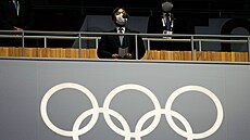 Japonský císa Naruhito promlouvá k zahajovací ceremonii na olympijském...