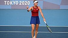 Zápas prvního kola tenisového turnaje en, Markéta Vondrouová z R (na snímku)...