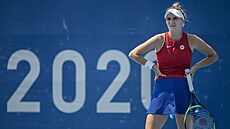 Markéta Vondrouová se hecuje ve tvrtfinále olympijského turnaje v Tokiu. 