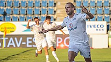 Vlastimil Daníek (Slovácko) se raduje z gólu proti Lokomotivu Plovdiv.