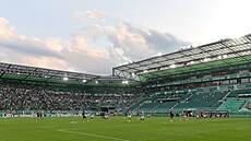 Stadion Rapidu Vídeň před zápasem druhého předkola Ligy mistrů proti Spartě.