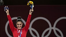 Srbská taekwondistka Milica Mandičová se raduje z vítězství na olympijských...