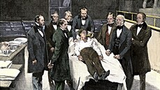 Ilustrace zachycující první pouití anestezie pi operaci v roce 1846.
