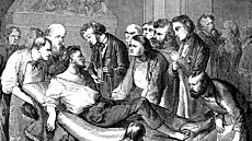 Ilustrace amerického zubae Williama Mortona, který poprvé pouil éter jako...