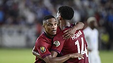 Pedro Miguel Homam Ahmed z Kataru slaví gól na Zlatém poháru.