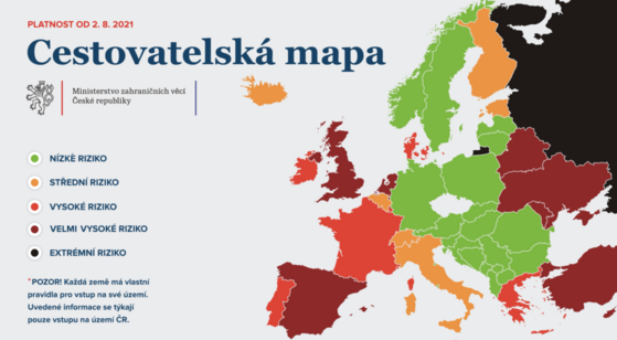 Cestovatelská mapa platící od 2. srpna.