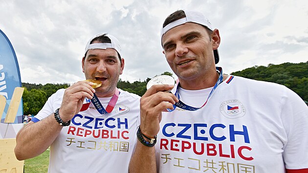 Jiří Lipták a David Kostelecký dorazili v sobotu odpoledne do Brna na Olympijský festival. (31. července 2021)