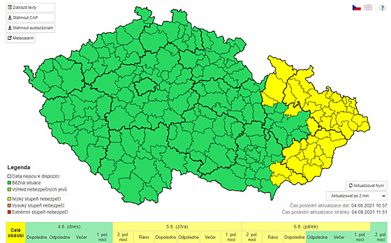 HMÚ varuje ped vydatným detm na východ ech. (4. srpna 2021)