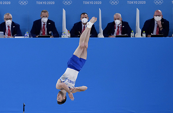 Izraelský gymnasta Arom Dolgopjat ve finále prostných na olympijských hrách v...