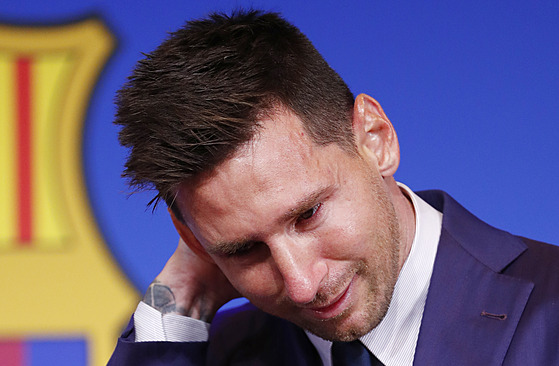 Lionel Messi na tiskové konferenci po konci v Barcelon
