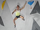 Spokojená slovinská sportovní lezkyn Janja Garnbretová v olympijském finále.