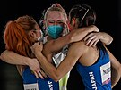 Zleva: Miho Nonakaová, Janja Garnbretová a Akiyo Noguchiová po olympijském...