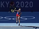 Barbora Krejíková pi zápasu tenisové tyhry na Letních olympijských hrách...
