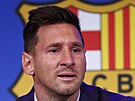 Lionel Messi na tiskové konferenci po konci v Barcelon