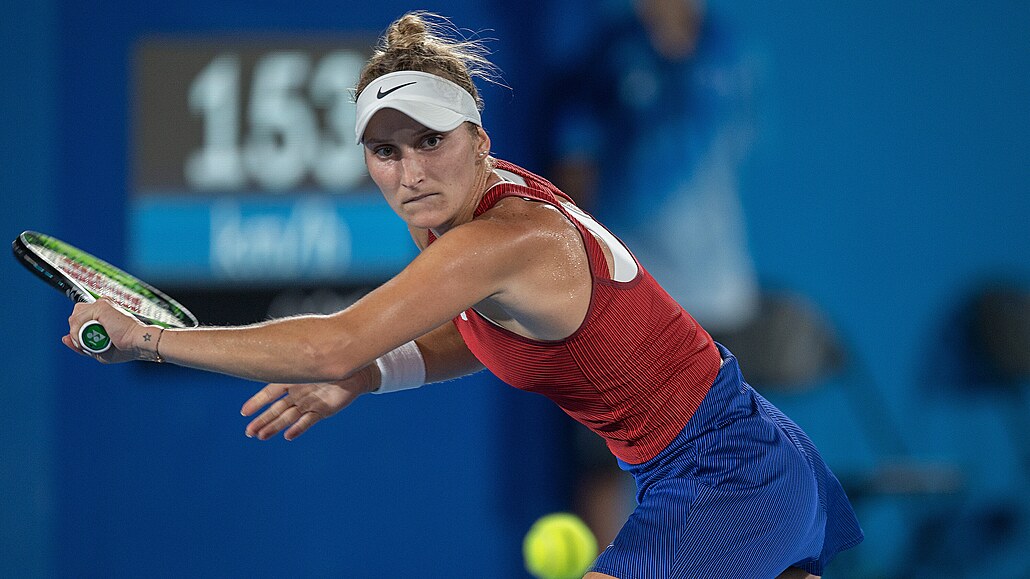 Tenistka Markéta Vondrouová bhem finále olympijského turnaje v Tokiu.