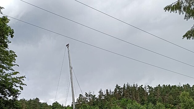 Stěžeň plachetnice se dotknul drátů velmi vysokého napětí nad Lužnicí. (3. srpna 2021)
