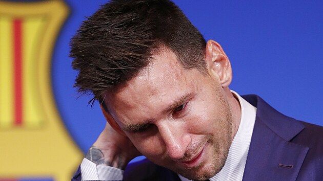 Lionel Messi na tiskové konferenci po konci v Barceloně