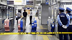 Stanice metra v Tokiu, kde útoník pobodal 10 lidí. (6. srpna 2021)