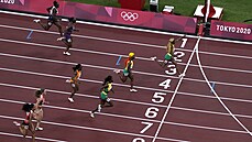 Jamajská sprinterka Elaine Thompsonová-Herahová v cíli.