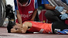 Jeden z �len� japonsk� �tafety na 4x400 metr� po rozb�hu na olympijsk�ch hr�ch...
