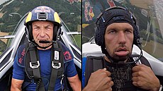 Reportér Matj Smlsal (vpravo) usedl do kokpitu k mistrovi v letecké akrobacii...