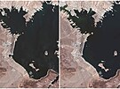 Satelitní snímky od firmy Maxar Technologies zobrazují jezero Mead v kvtnu...